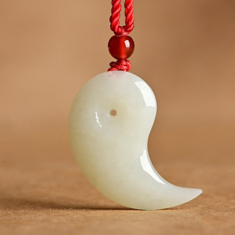 Buddha Stones Yin Yang White Jade Cyan Jade Protection Blessing Necklace String Pendant