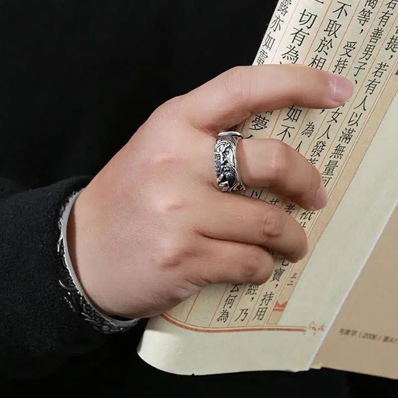 Buddha Stones Guan Gong Auspicious Clouds Amulet Wealth Ring