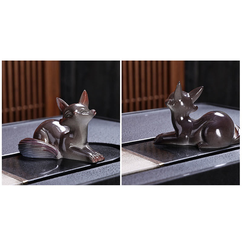 Buddha Stones Color Changing Small Cute Fox Tea Pet Resin Home Figurine Decoration