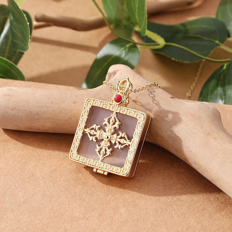 Buddha Stones 24K Gold Plated White Jade Double Dorje Protection Luck Necklace Pendant