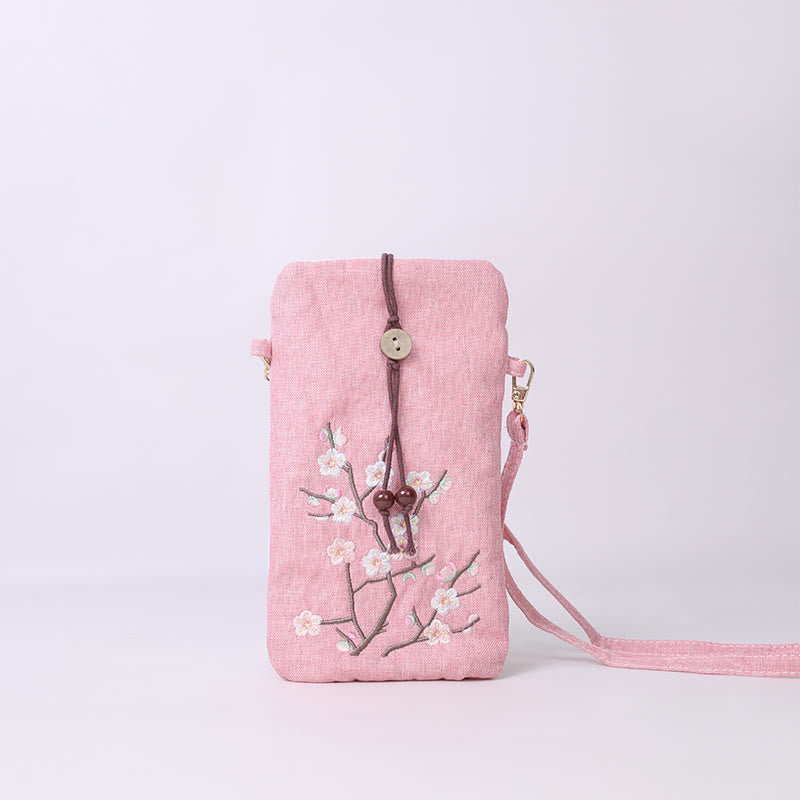 Buddha Stones Small Embroidered Flowers Crossbody Bag Shoulder Bag Cellphone Bag 11*20cm