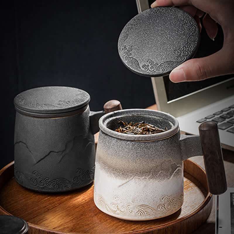 Buddha Stones Vintage Mountain Sea Ceramic Teacup Tea Cups