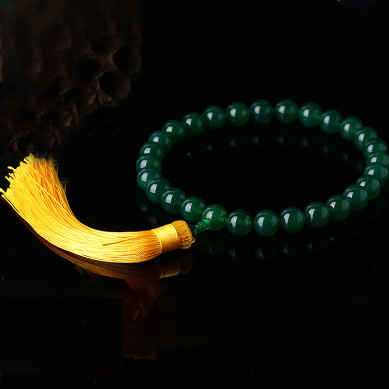 Buddha Stones Natural Green Agate Wrist Mala Power Tassels Pocket Mala Car Decoration