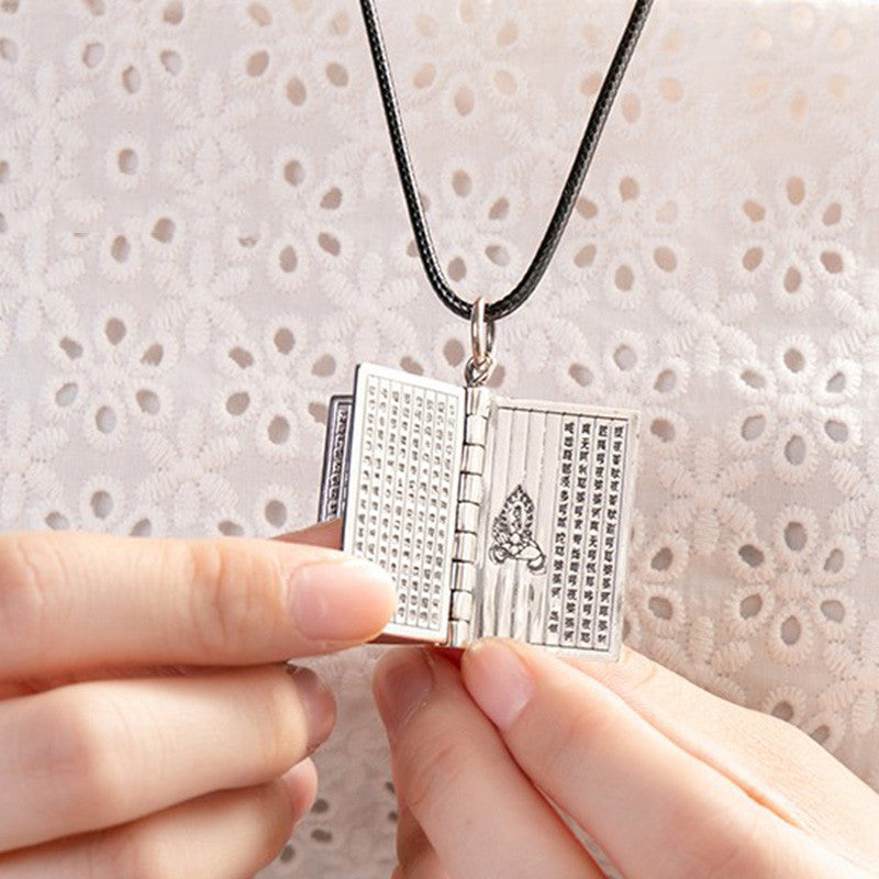 Buddha Stones 990 Sterling Silver Heart Sutra Great Compassion Shurangama Mantra Lotus Vajra Peace Necklace Pendant