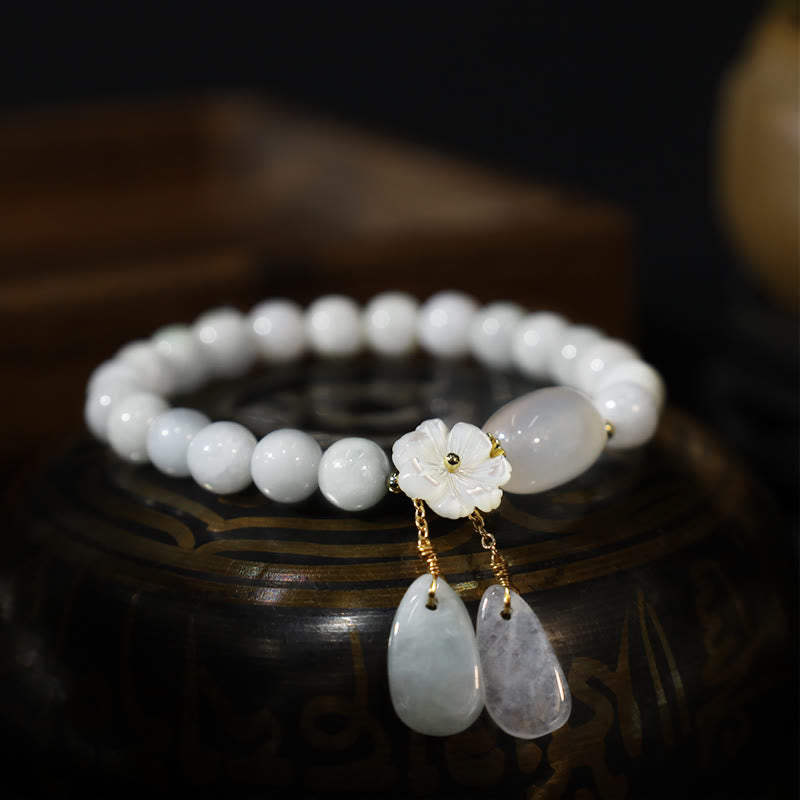 Buddha Stones "Hoping for Purity and Peace"Natural White Jade Bracelet Includes Gift Message Card