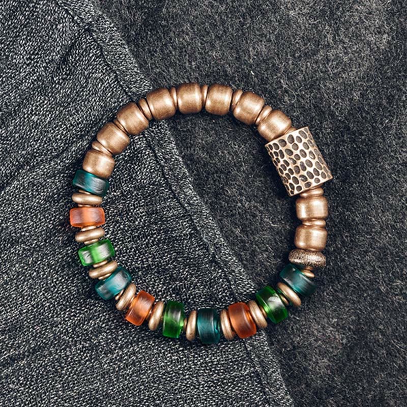 Buddha Stones Tibetan Colorful Glass Beads Copper Wealth Bracelet
