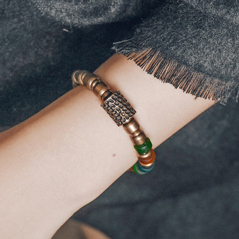 Buddha Stones Tibetan Colorful Glass Beads Copper Wealth Bracelet