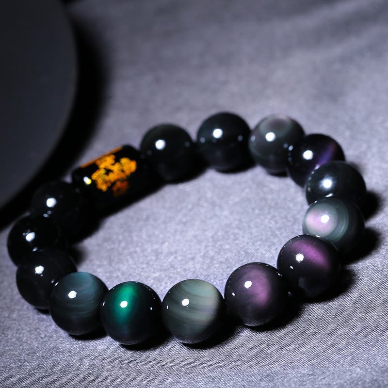 Buddha Stones "Sending Balance and Protection" Rainbow Obsidian Bracelet Includes Gift Message Card