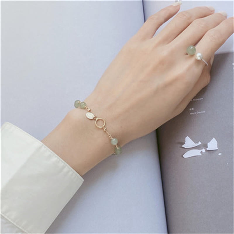 Buddha Stones 14k Gold Plated Hetian Jade Beaded Prosperity Chain Bracelet