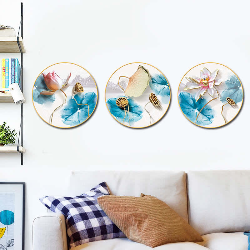 Buddha Stones 3Pcs Lotus Flower Meditation Enlightenment Wall Art Stickers