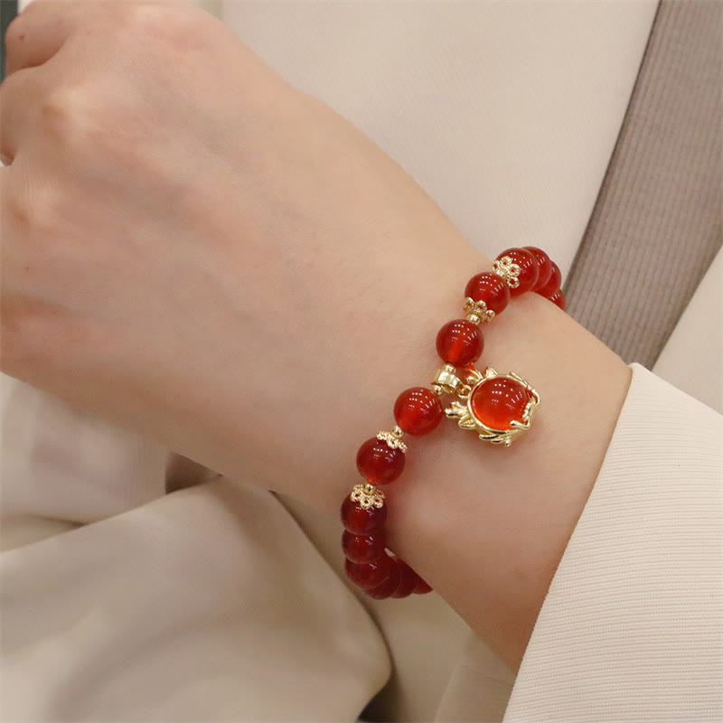 Buddha Stones Year of the Dragon Red Agate Jade Peace Buckle Fu Character Success Bracelet (Extra 30% Off | USE CODE: FS30)