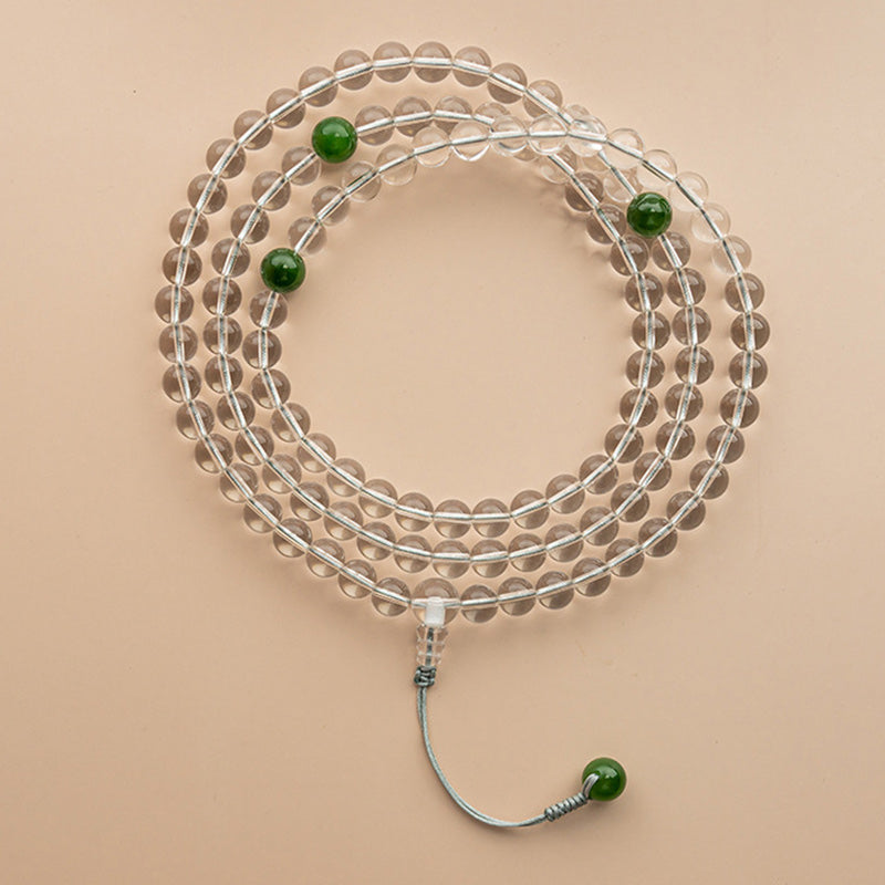 Buddha Stones 108 Beads White Crystal Jade Meditation Bracelet Mala