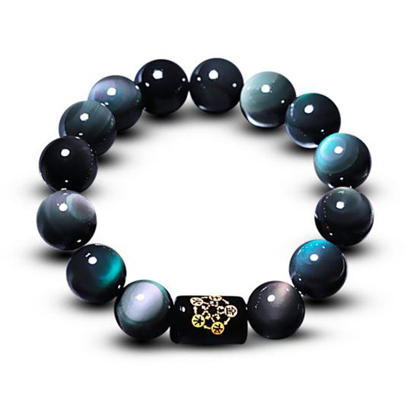 Buddha Stones "Sending Balance and Protection" Rainbow Obsidian Bracelet Includes Gift Message Card