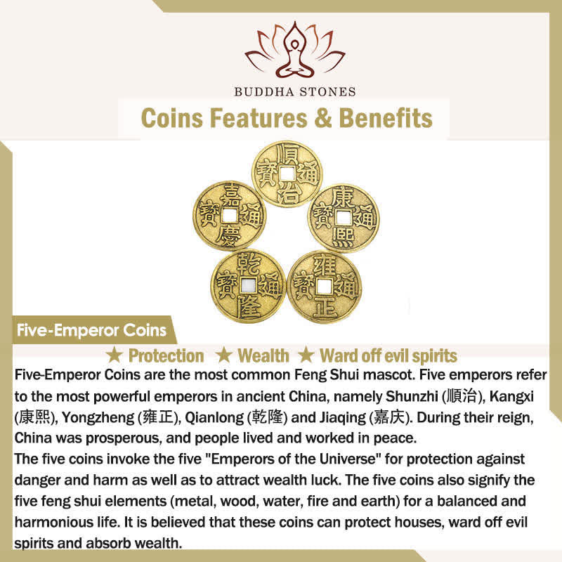 Buddha Stones Feng Shui Bagua Map Peach Wood Five-Emperor Coins Chinese Knotting Balance Energy Map Mirror