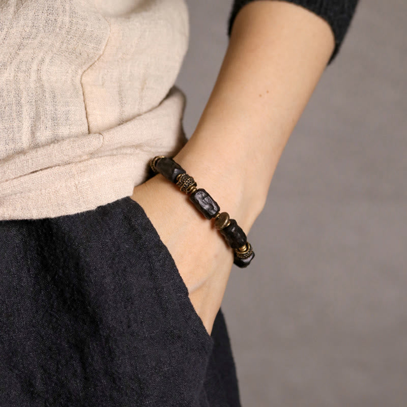 Buddha Stones Tibetan Ebony Wood Copper Calm Peace Bracelet