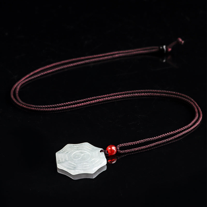 Buddha Stones Natural Jade Bagua Yin Yang Luck Necklace Pendant