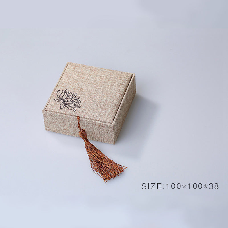 Buddha Stones Lotus Pattern Jewelry Storage Box Gift Box Tassels