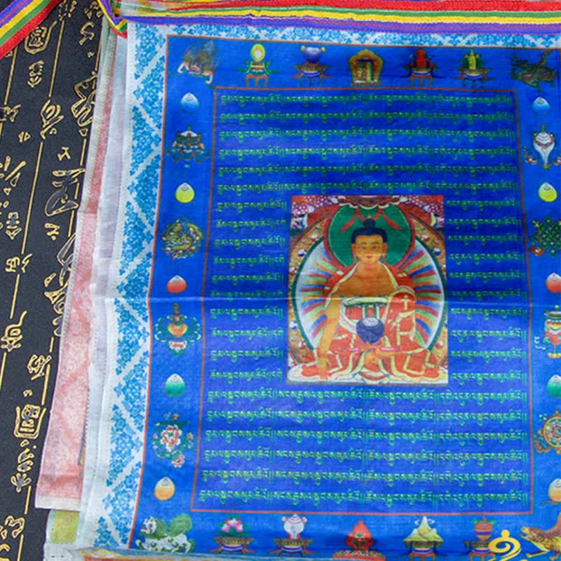 Buddha Stones Tibetan 5 Colors Windhorse Buddha Tara Scriptures Healing Auspicious Outdoor Prayer Flag