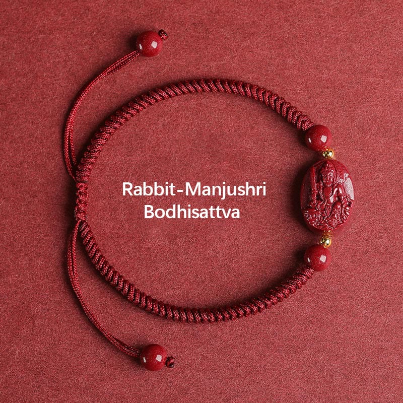 Buddha Stones Chinese Zodiac Natal Buddha Cinnabar Keep Away Evil Spirits Rope Bracelet (Extra 30% Off | USE CODE: FS30)