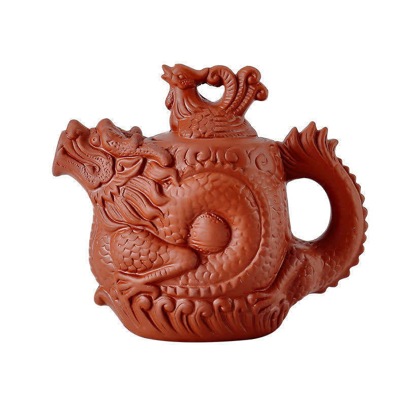 Buddha Stones Vintage Dragon Phoenix Ceramic Teapot
