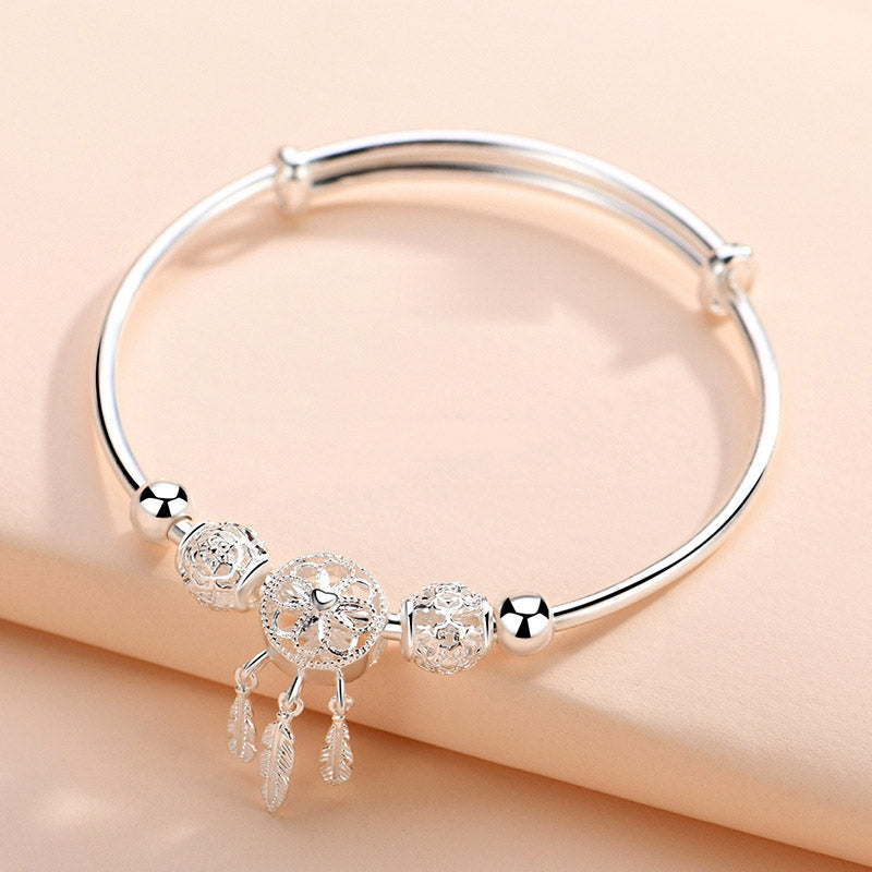 Buddha Stones Tibetan White Copper Blessing Dream Catcher Charm Bracelet