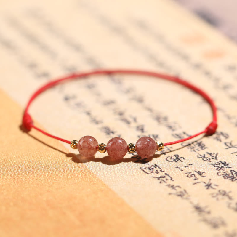 Buddha Stones Natural Strawberry Quartz Crystal Love Red String Weave Bracelet Anklet (Extra 30% Off | USE CODE: FS30)