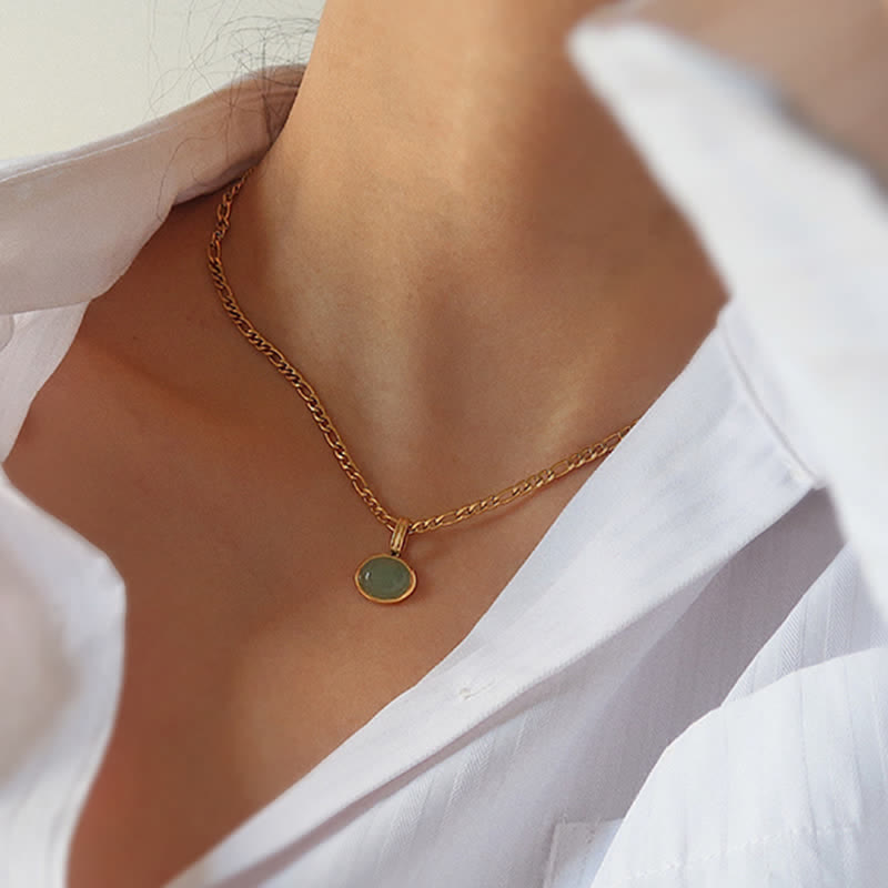 Buddha Stones Oval Turquoise Strength Titanium Steel Necklace Pendant