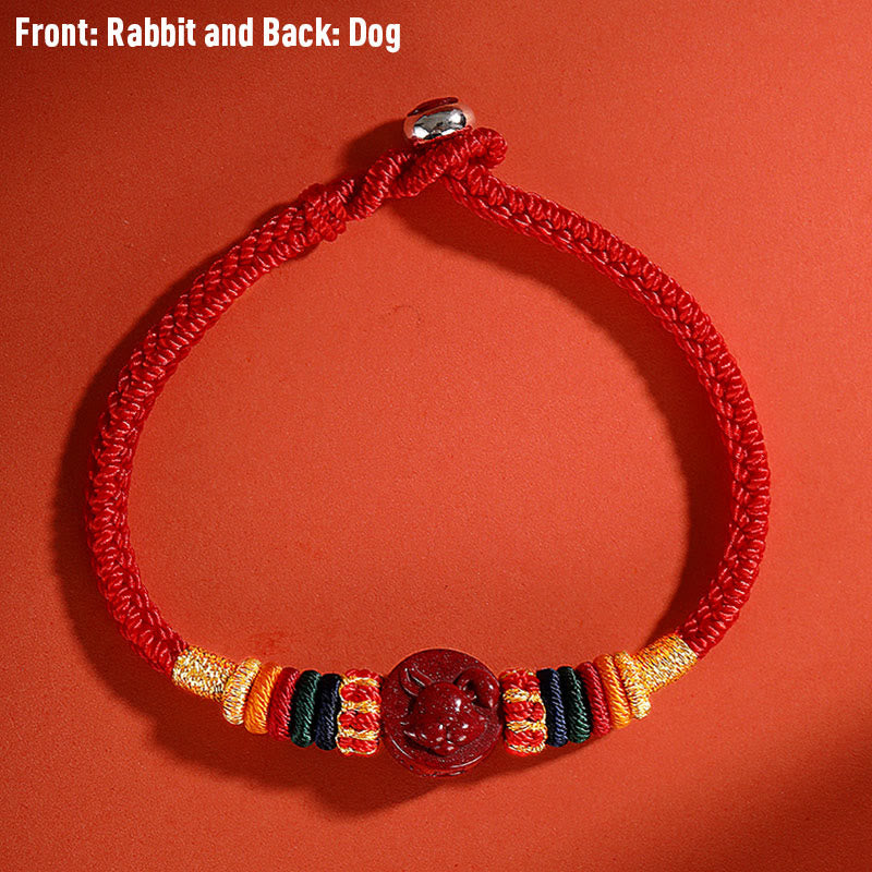 Buddha Stones Year of the Dragon 925 Sterling Silver Chinese Zodiac Cinnabar Auspicious Matches Blessing Bracelet (Extra 30% Off | USE CODE: FS30)