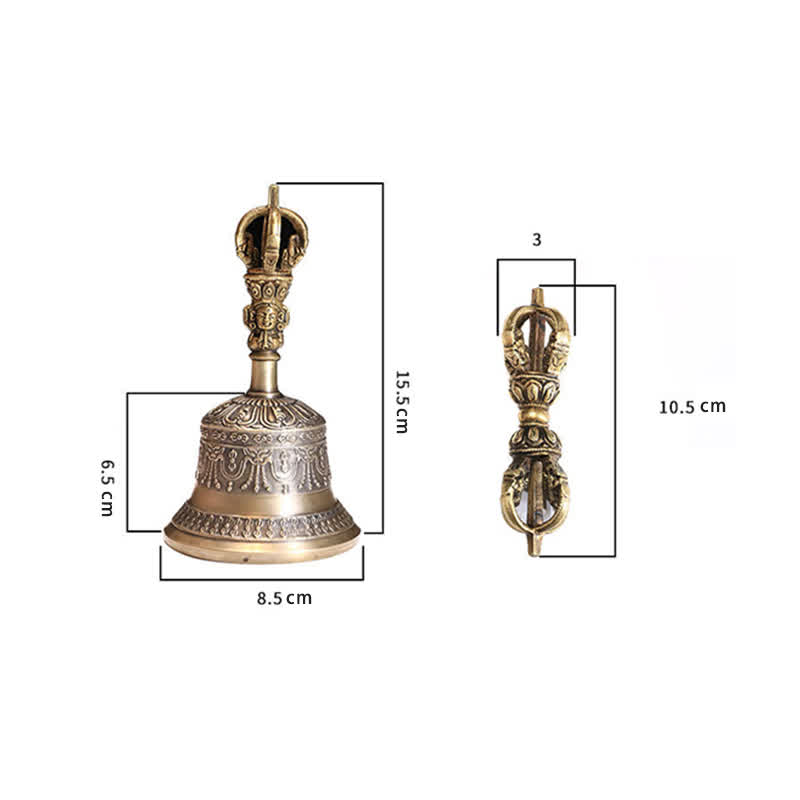 Buddha Stones Tibetan Meditation Bell and Vajra Dorje Copper Enlightenment Decoration Set