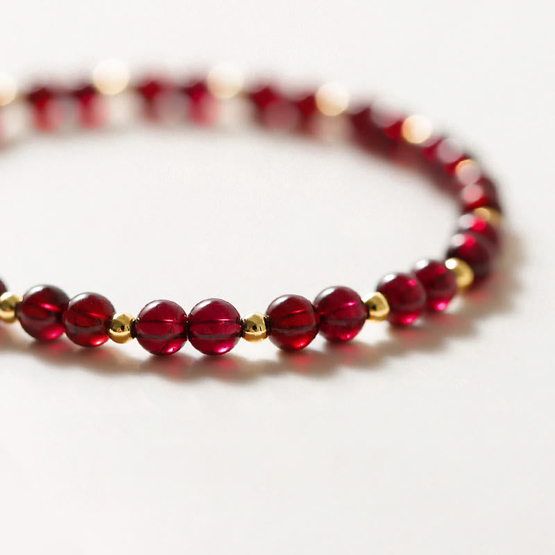 Buddha Stones 14K Gold Plated Natural Garnet Cinnabar Flower Calm Bracelet
