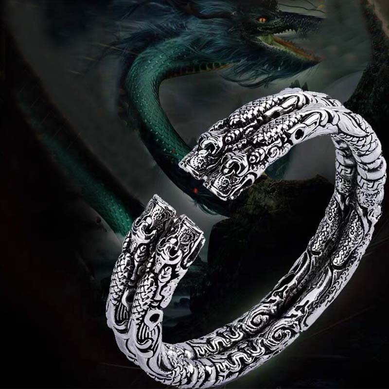 Buddha Stones Dragon Auspicious Clouds Luck Protection Bracelet Adjustable Bangle