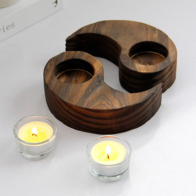 Buddha Stones Yin Yang Wood Candle Holder Meditation Rituals Use Items