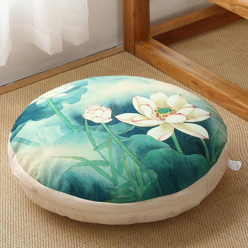 Buddha Stones Lotus Simple Pattern Linen Meditation Seat Cushion Home Living Room Decoration