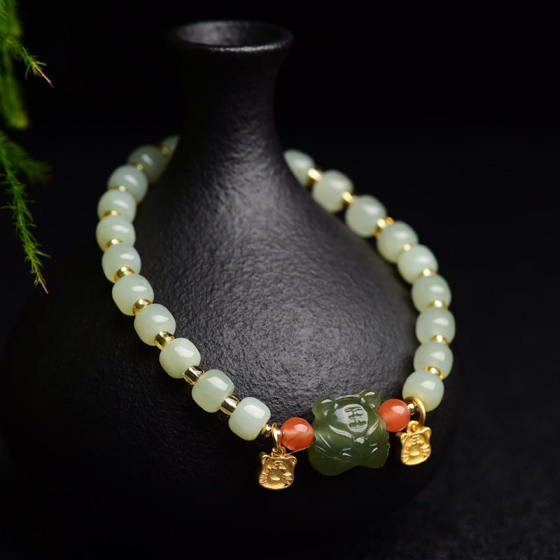 Buddha Stones Chinese Zodiac Lucky Tiger Jade Abundance Bracelet