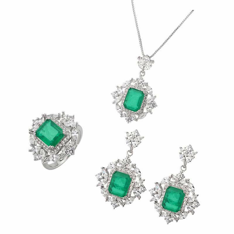 Buddha Stones Emerald Crystal Red Corundum Confidence Courage Ring Earrings Necklace Pendant