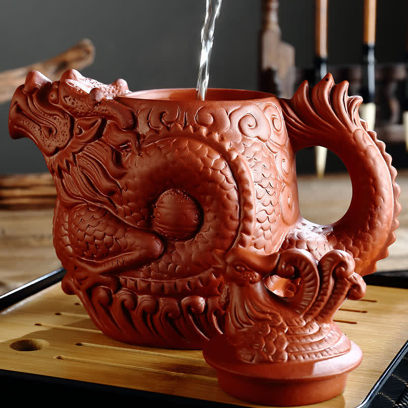 Buddha Stones Vintage Dragon Phoenix Ceramic Teapot