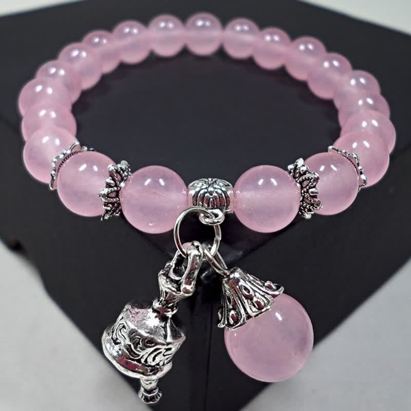 Buddha Stones Vintage Crystal Chalcedony Stone Energy Beaded Bell Charm Bracelet