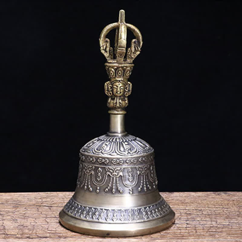 Buddha Stones Tibetan Meditation Bell and Vajra Dorje Copper Enlightenment Decoration Set