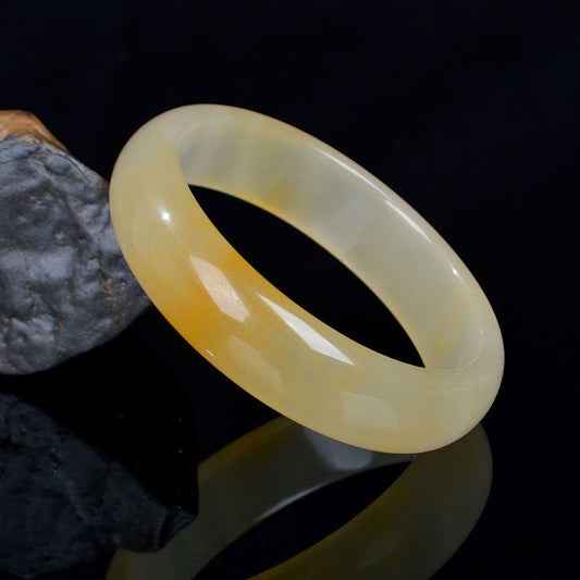 Buddha Stones Natural Golden Silk Jade Luck Wealth Bracelet Bangle