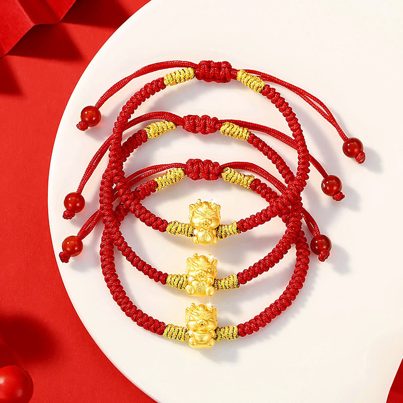 Buddha Stones 999 Sterling Silver Year of the Dragon Copper Coin Fortune Dragon Fu Character Luck Handcrafted Red String Braided Bracelet (Extra 30% Off | USE CODE: FS30)