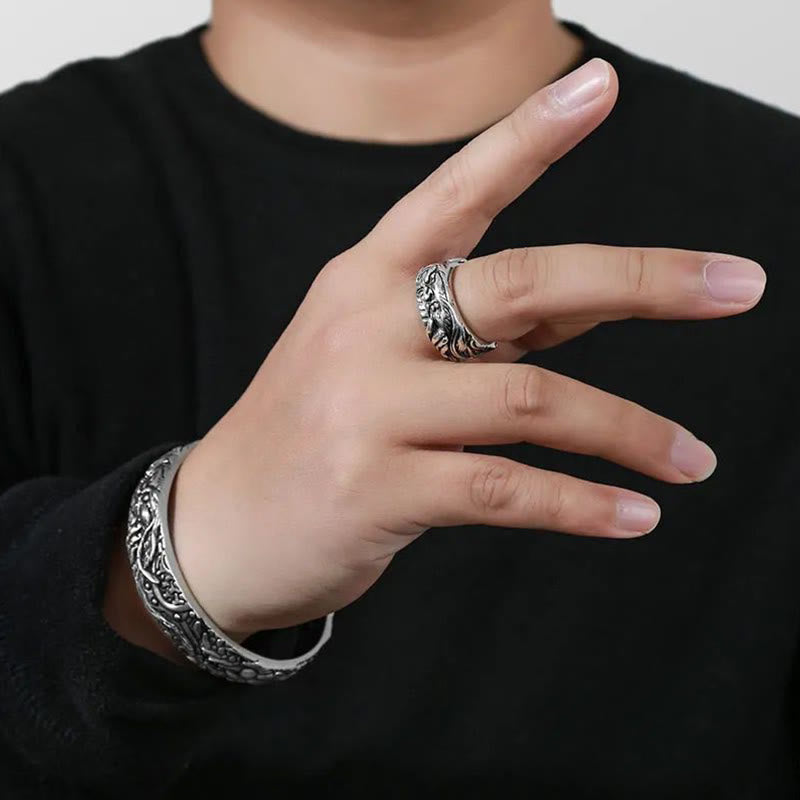 Buddha Stones Guan Gong Auspicious Clouds Amulet Wealth Ring