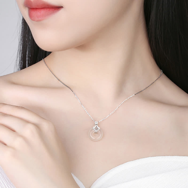 Buddha Stones 925 Sterling Silver Chalcedony Coin Peace Buckle Positive Necklace Pendant