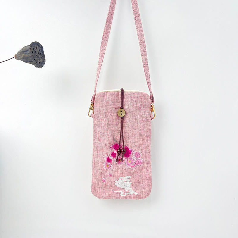 Buddha Stones Small Embroidered Flowers Crossbody Bag Shoulder Bag Cellphone Bag 11*20cm