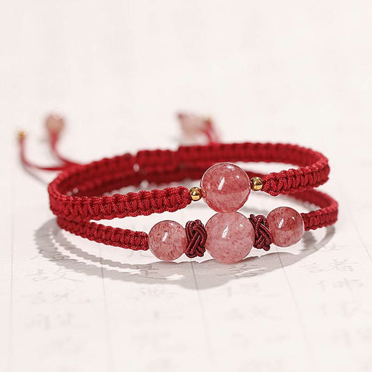 Buddha Stones Natural Strawberry Quartz Crystal Love Red String Weave Bracelet Anklet (Extra 30% Off | USE CODE: FS30)