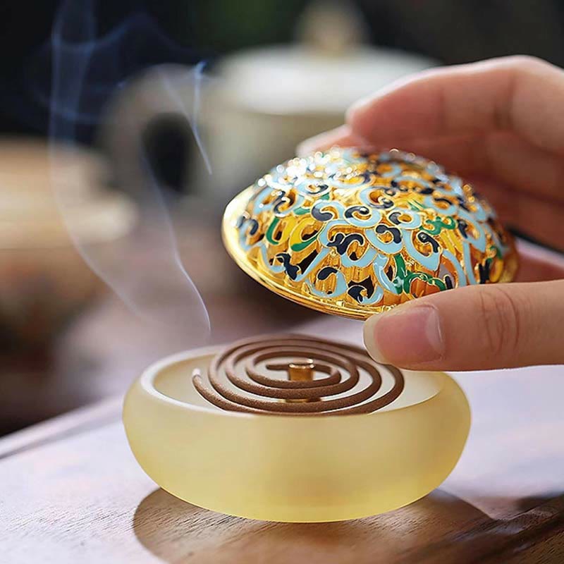 Buddha Stones Lotus Liuli Crystal Healing Meditation Incense Burner