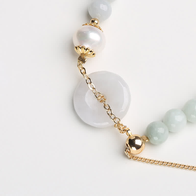 Buddha Stones Natural Jade Pearl Peace Buckle Prosperity Luck Bracelet