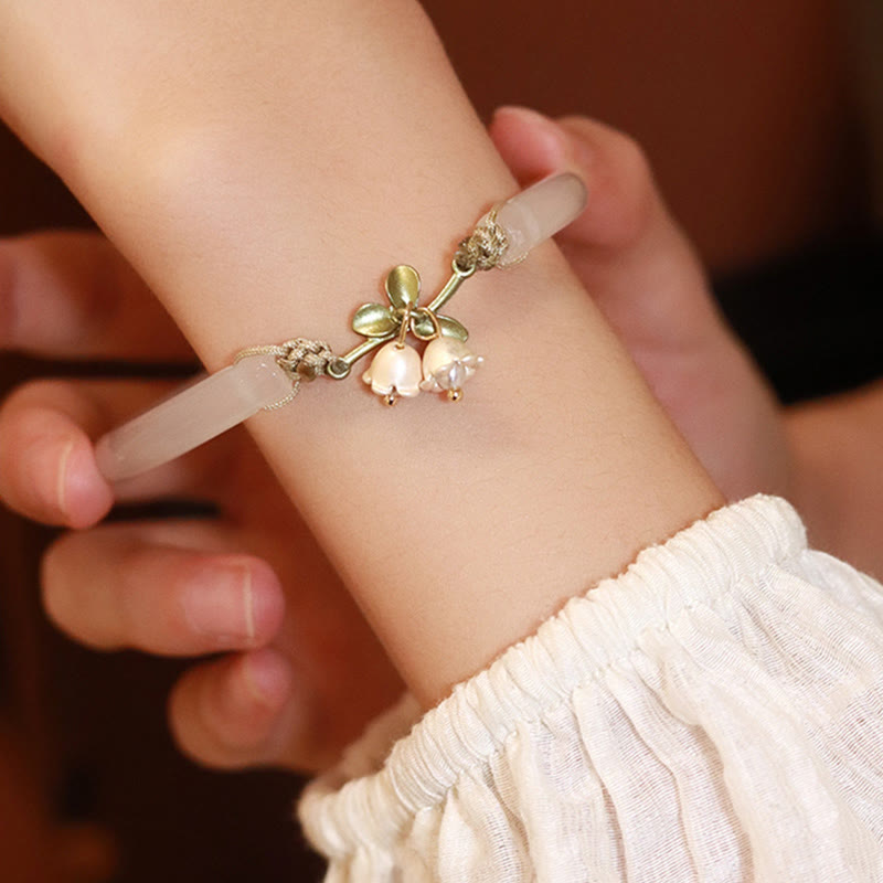 Buddha Stones Lily of the Valley Flower Happiness Strength Bracelet Bangle
