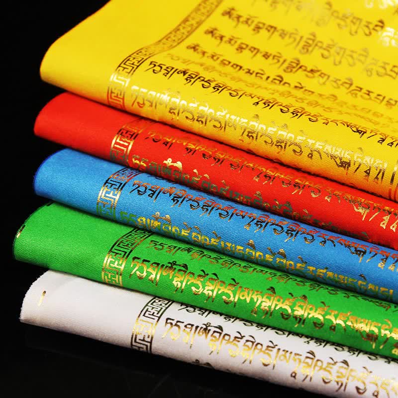Buddha Stones Tibetan 5 Colors Windhorse Buddha Scriptures Auspicious Outdoor Prayer Flag