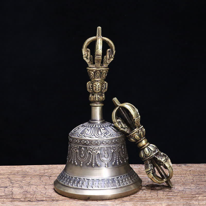 Buddha Stones Tibetan Meditation Bell and Vajra Dorje Copper Enlightenment Decoration Set