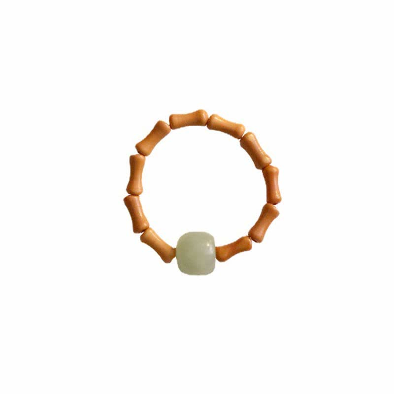 Buddha Stones Hetian Jade Beaded Bamboo Prosperity Luck Ring